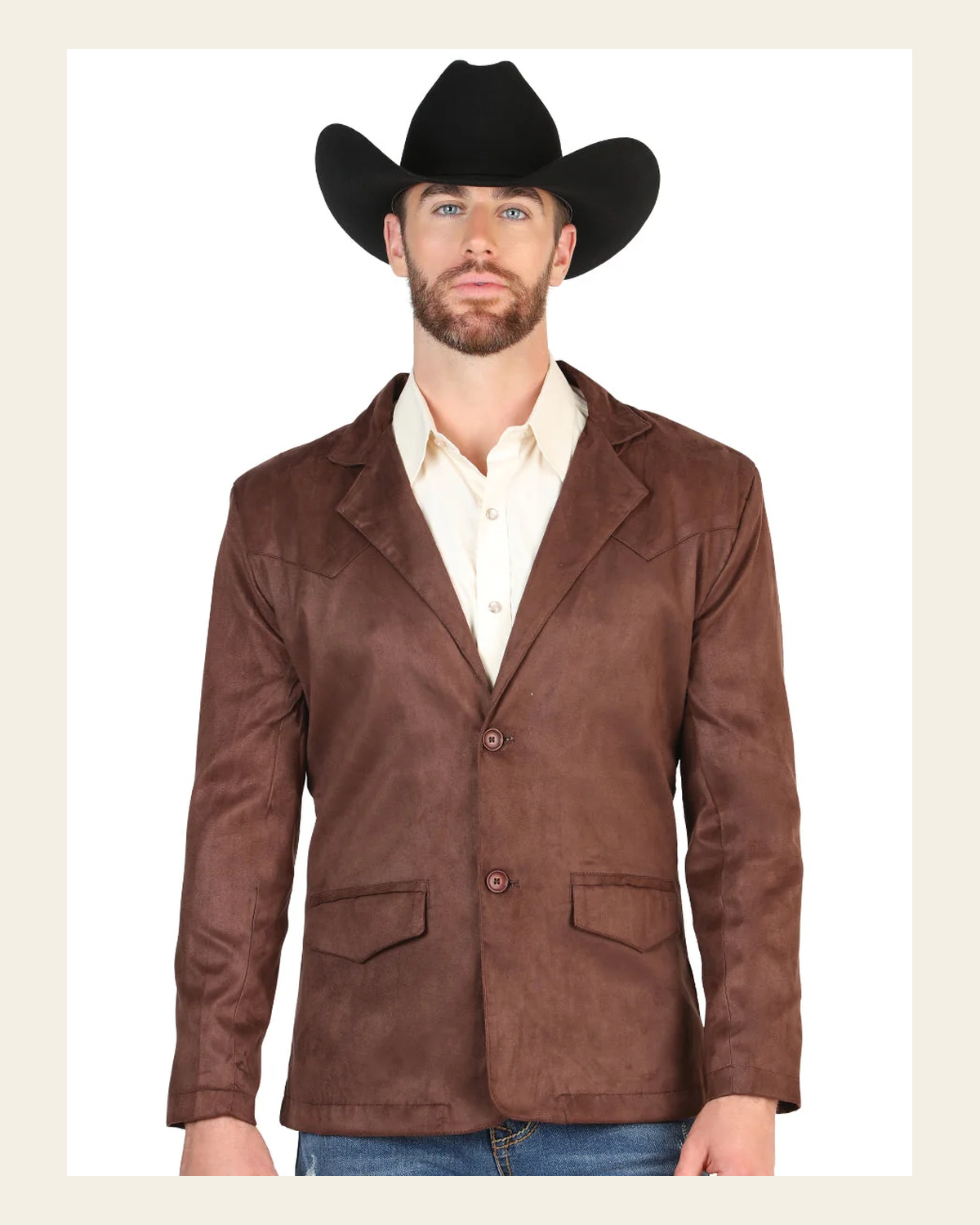 El General Men’s Brown Suede Western Blazer 45637 on a warm cream background