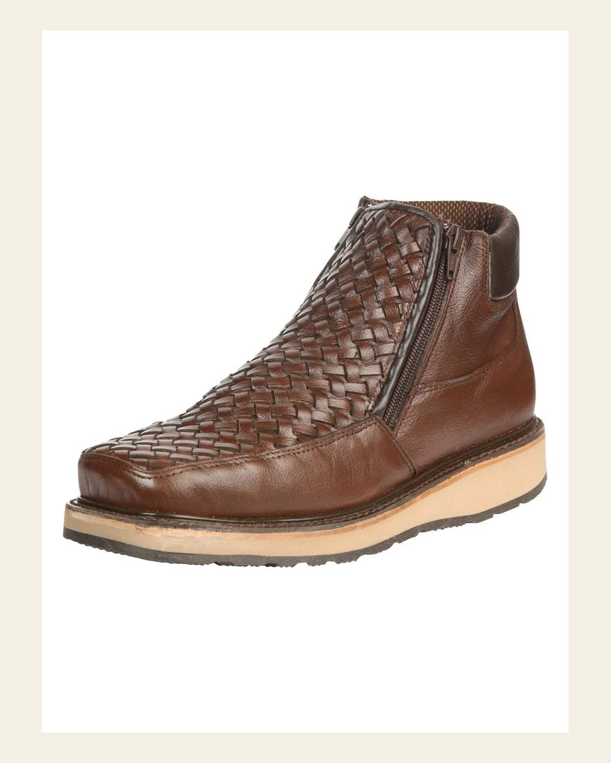 El General Men’s Brown Woven Ankle Boots with Zipper 45184 on a warm cream background