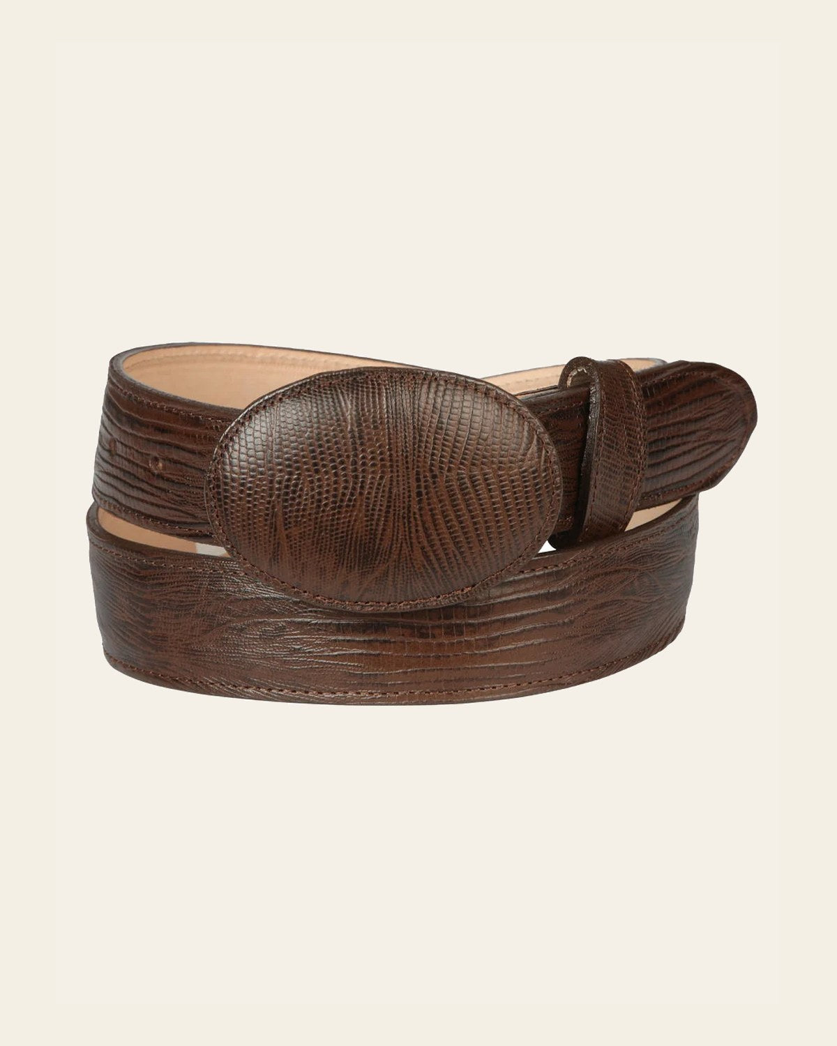El General Men’s Cowboy Belt Imitation Lizard Leather - Brown 44678 on a warm cream background