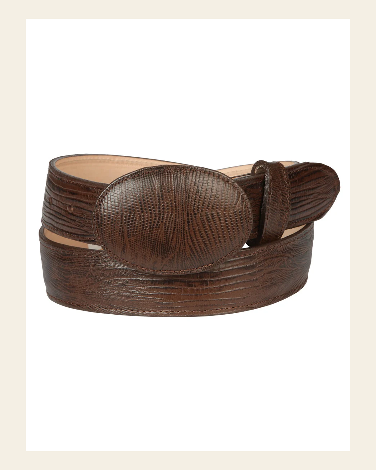 El General Men’s Cowboy Belt Imitation Lizard Leather - Brown 44678 on a warm cream background
