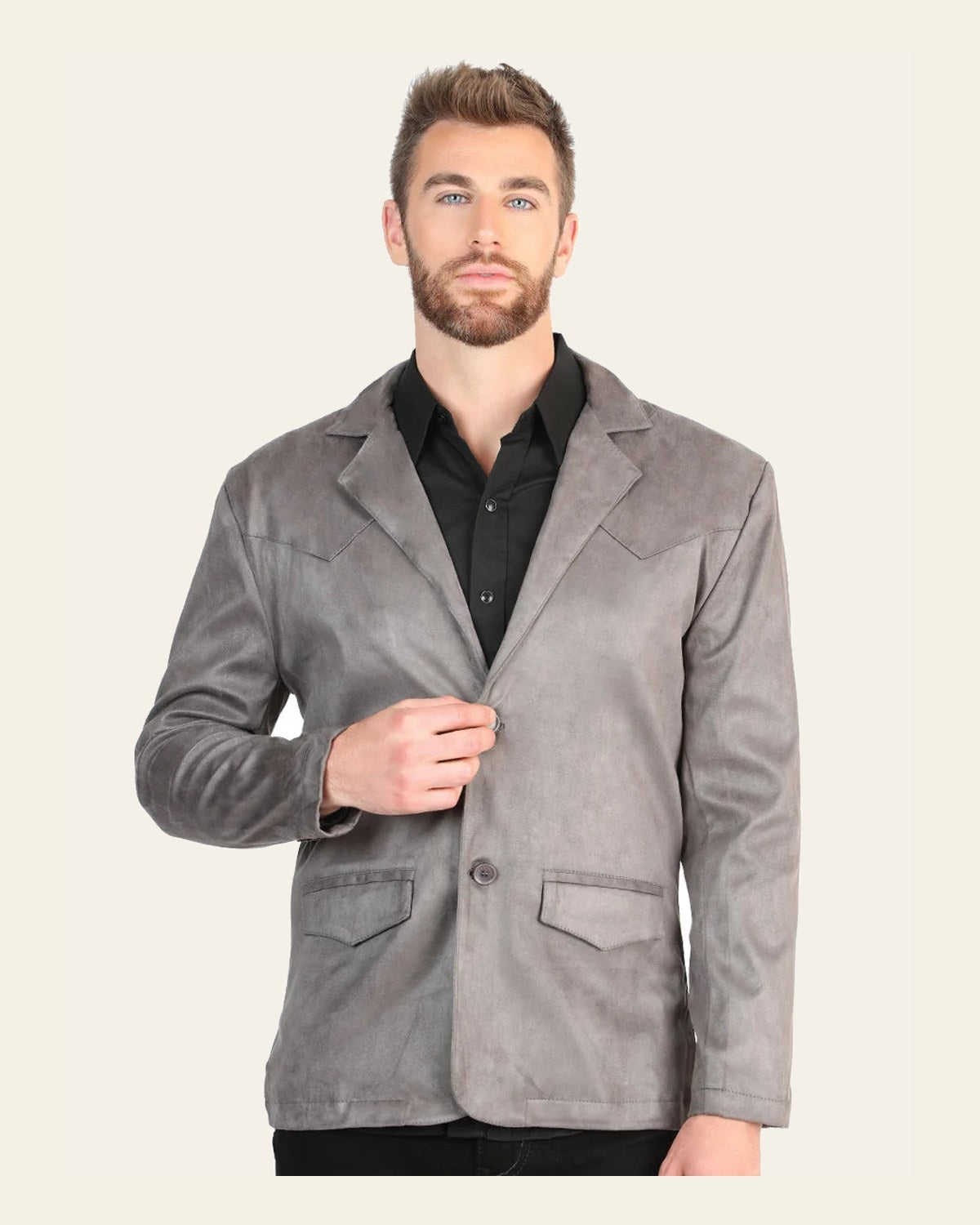El General Men’s Gray Suede Western Blazer 45638 on a warm cream background