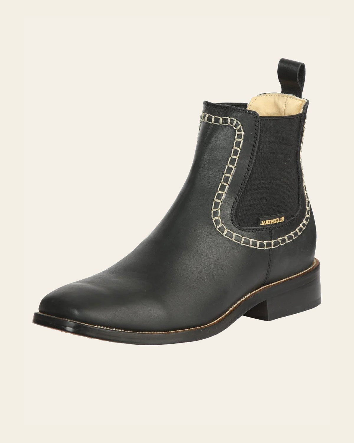 El General Men’s Leather Ankle Boots - Black 45420 on a warm cream background