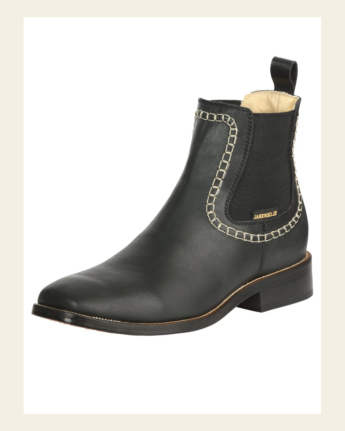 El General Men’s Leather Ankle Boots - Black 45420 on a warm cream background
