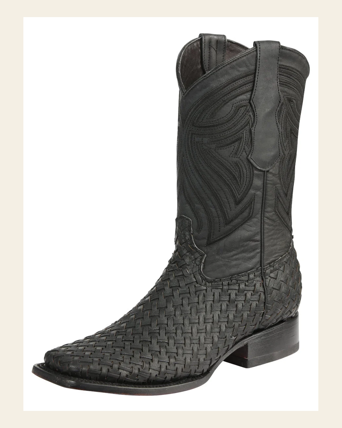 El General Men’s Leather Rodeo Boots Petatillo - Black 45400 on a warm cream background