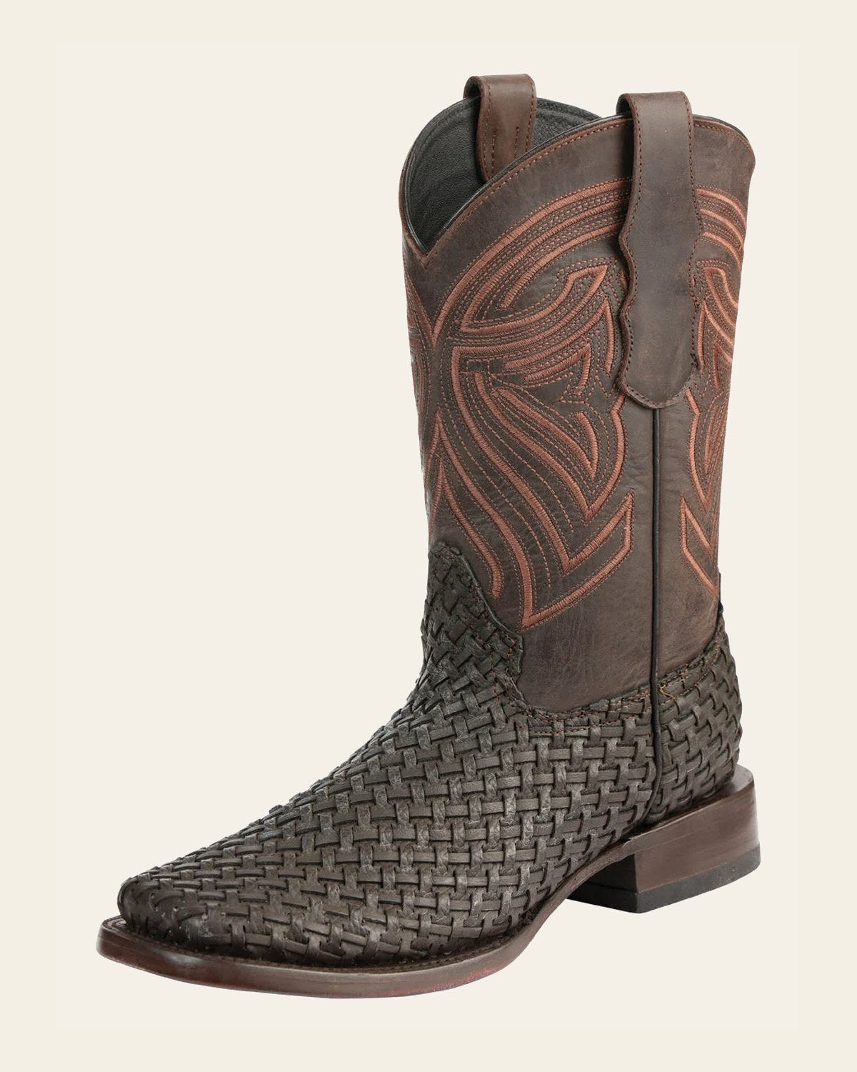 El General Men’s Leather Rodeo Boots Petatillo - Chocolate 45013 on a warm cream background