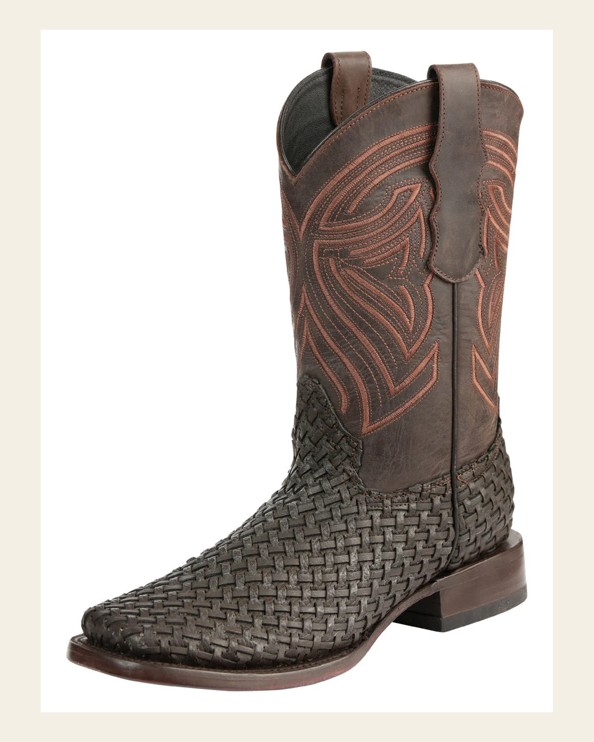 El General Men’s Leather Rodeo Boots Petatillo - Chocolate 45013 on a warm cream background