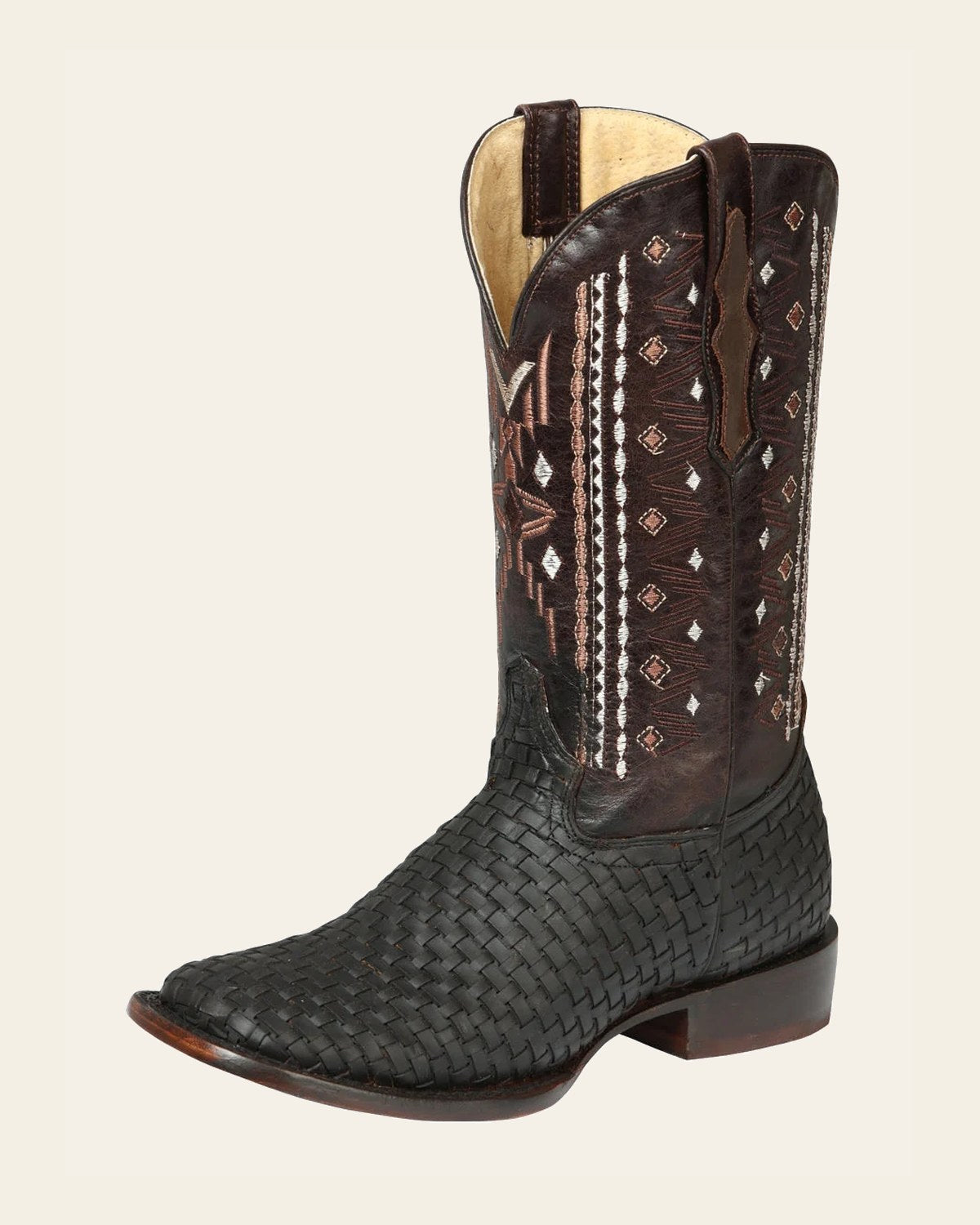 El General Men’s Leather Rodeo Boots Petatillo - Crazy Brown 44861 on a warm cream background