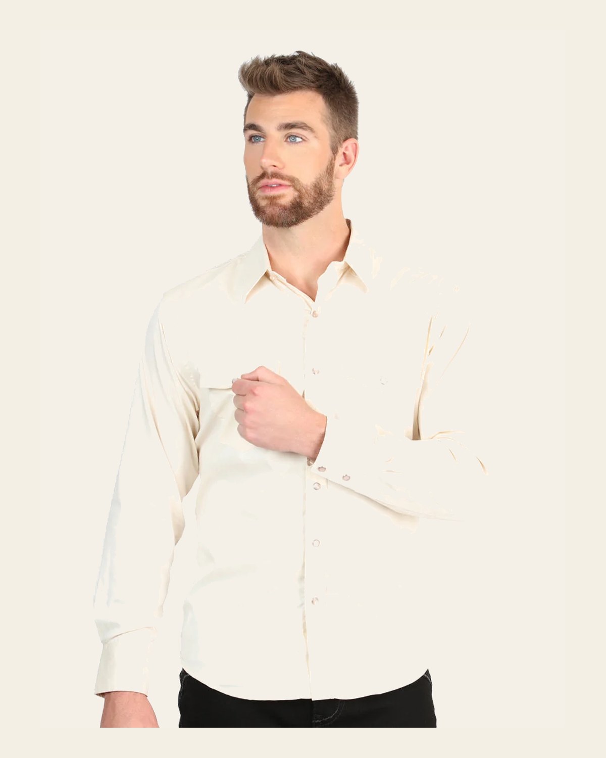 El General Men’s Long Sleeve Snap Button Western Shirt - Beige 45617 on a warm cream background