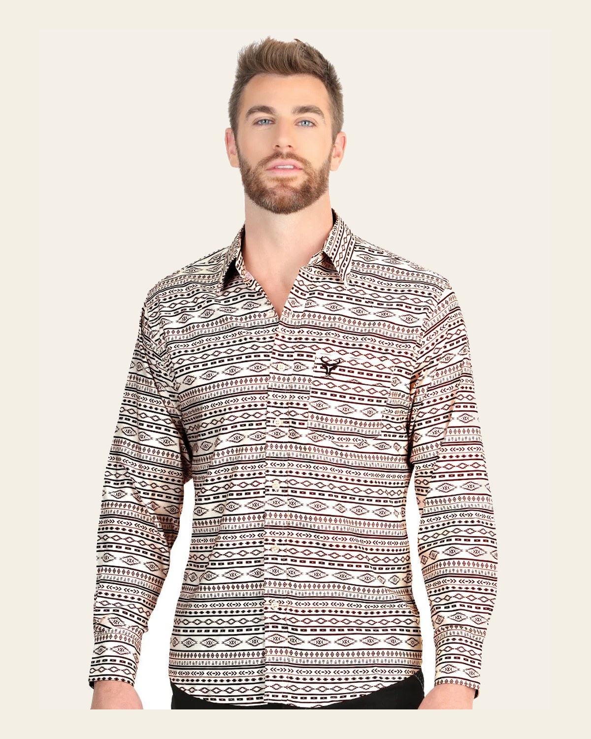 El General Men’s Long Sleeve Western Shirt - Khaki 45602 on a warm cream background