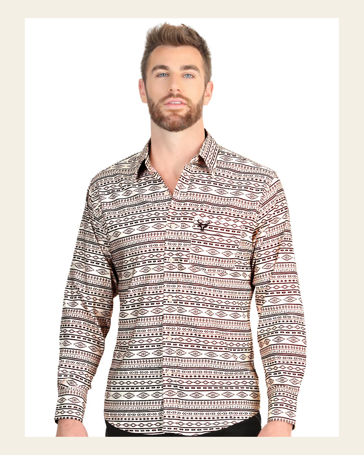 El General Men’s Long Sleeve Western Shirt - Khaki 45602 on a warm cream background