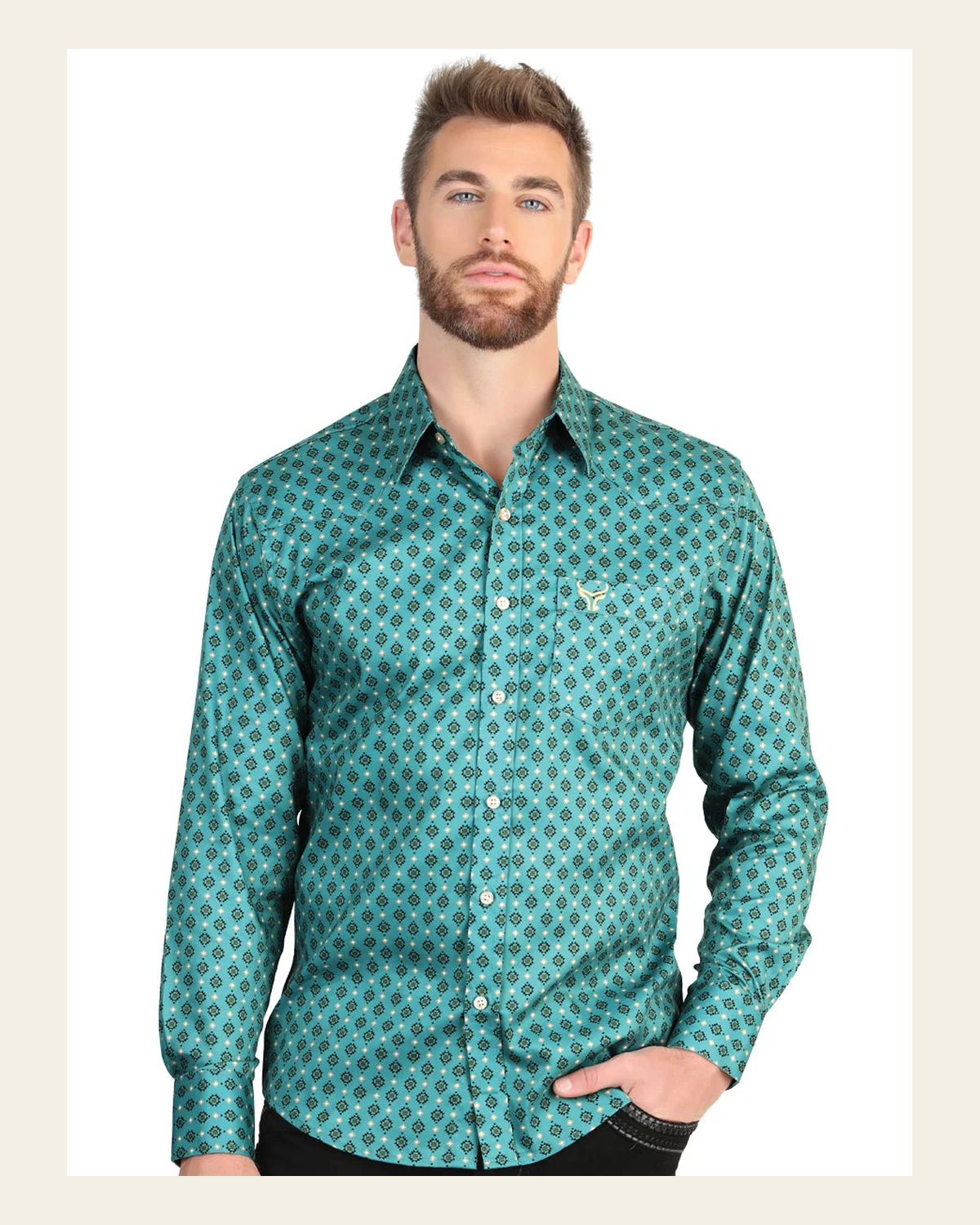 El General Men’s Long Sleeve Western Shirt - Mint 45605 on a warm cream background