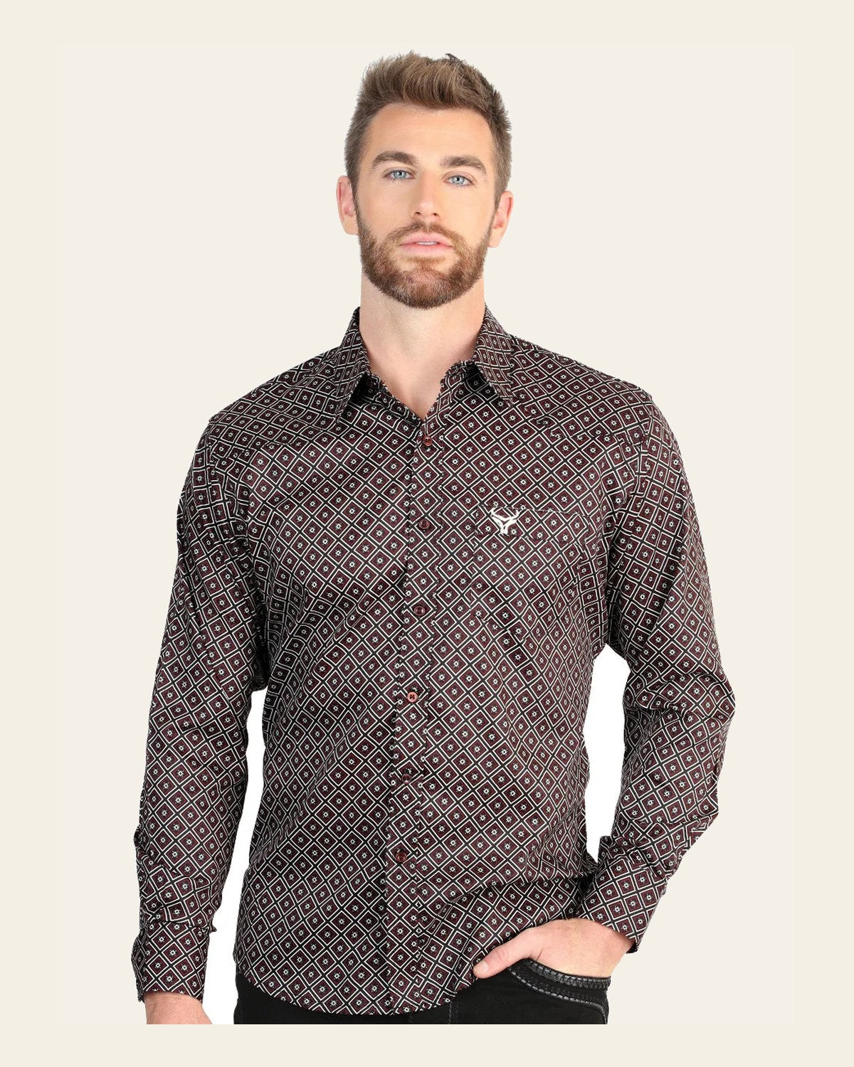 El General Men’s Long Sleeve Western Shirt - Royal Blue 45607 on a warm cream background