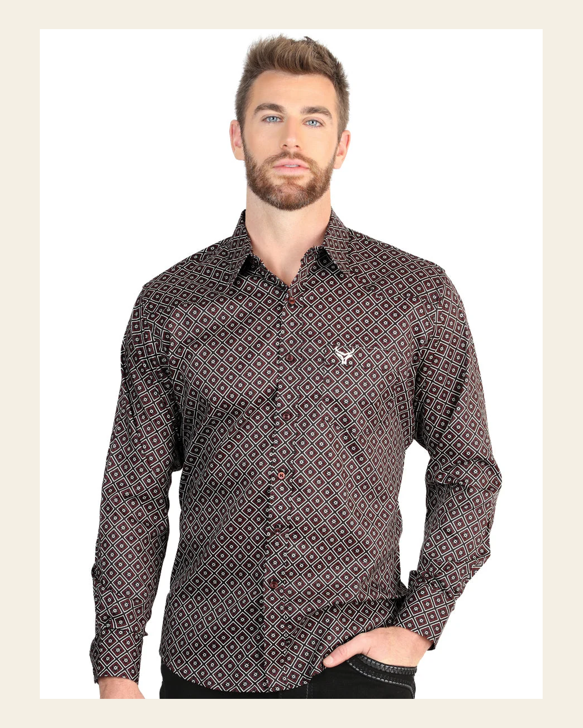 El General Men’s Long Sleeve Western Shirt - Royal Blue 45607 on a warm cream background