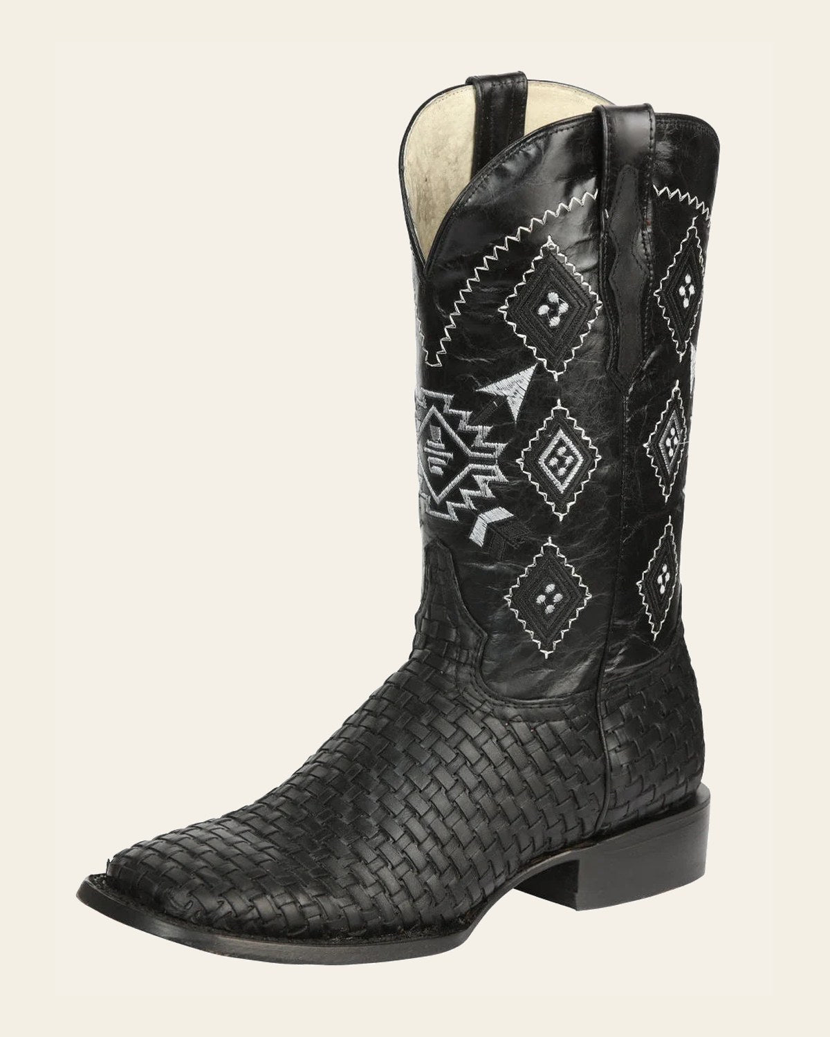 El General Men’s Petatillo Crazy Black Rodeo Boots 44884 on a warm cream background