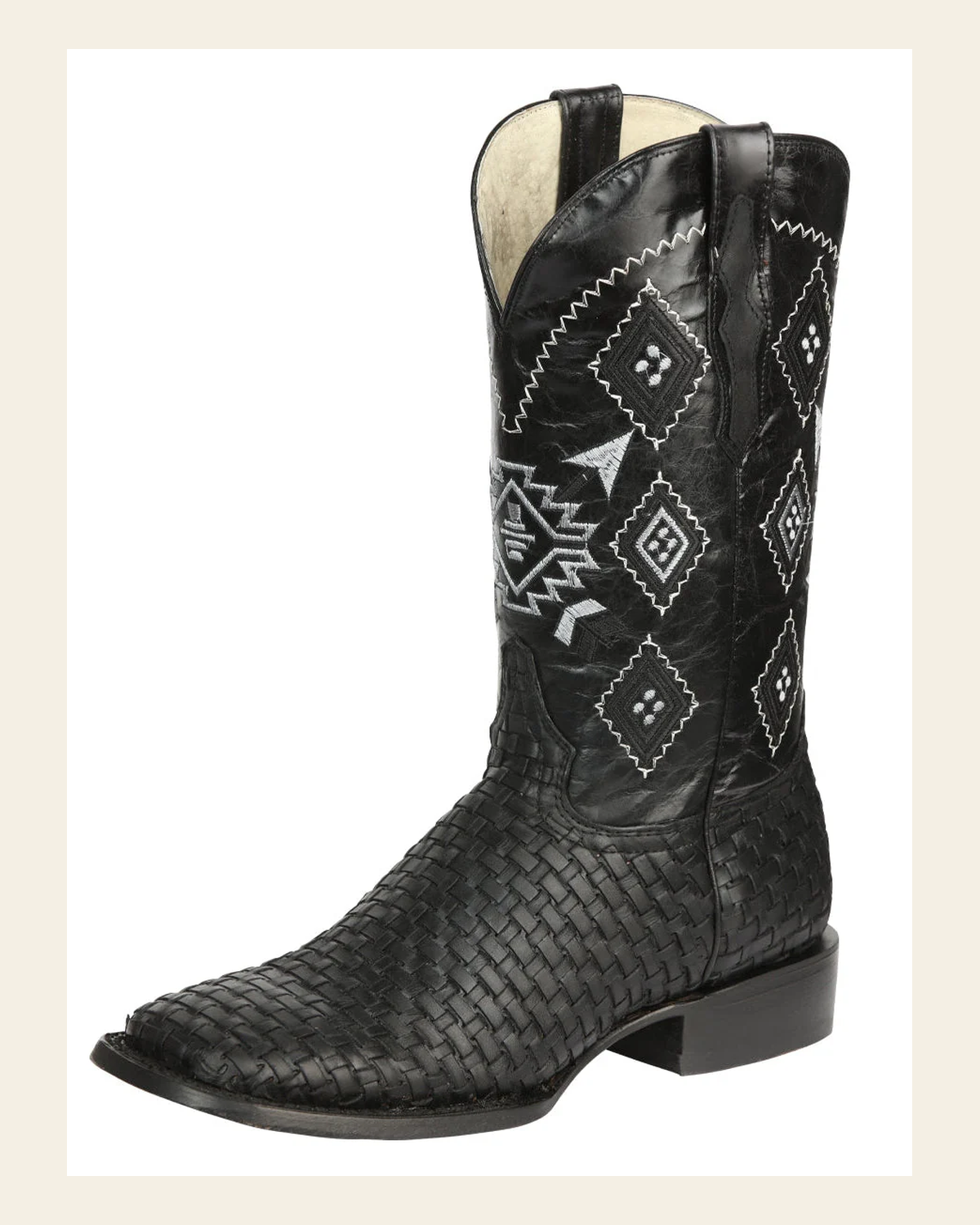 El General Men’s Petatillo Crazy Black Rodeo Boots 44884 on a warm cream background