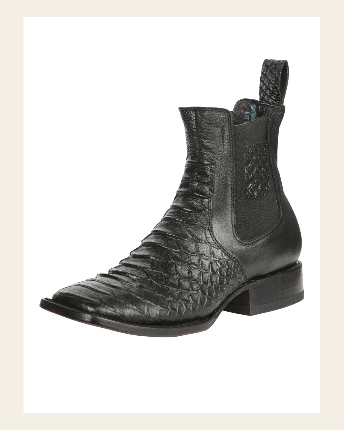 El General Men’s Python Imitation Black Ankle Boots 45093 on a warm cream background