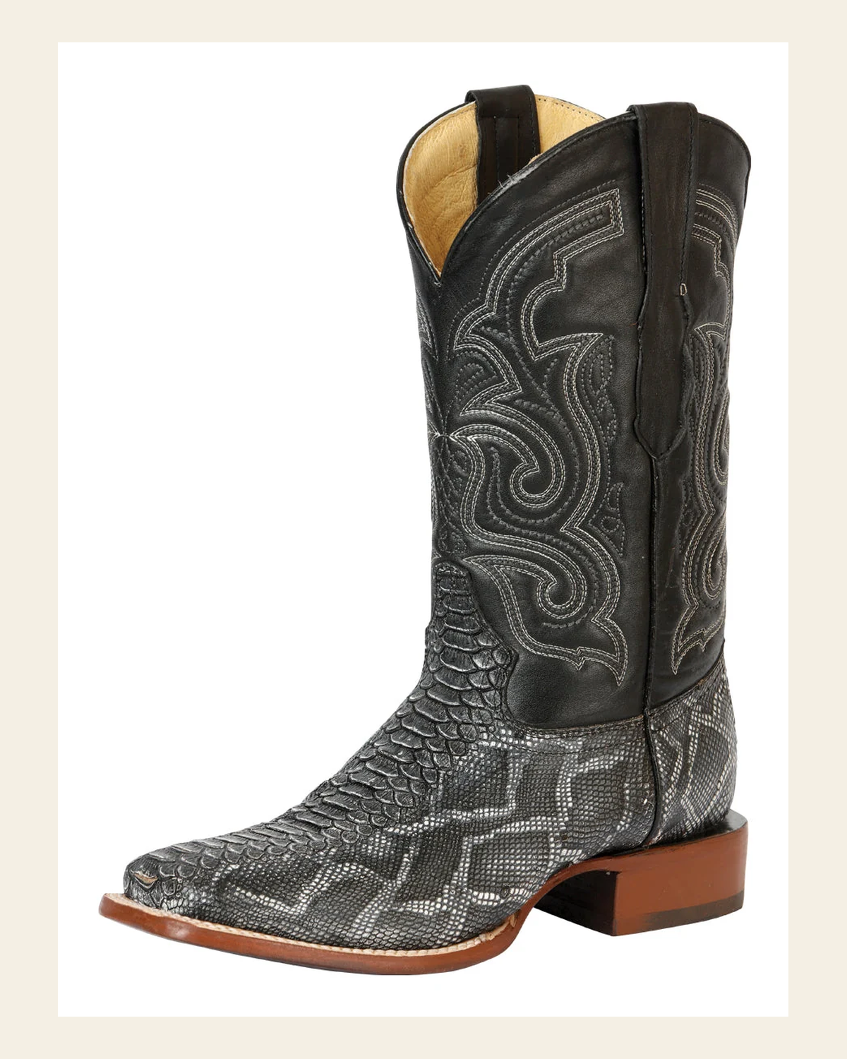 El General Men’s Python Imitation Rodeo Boots - Gray 45432 on a warm cream background