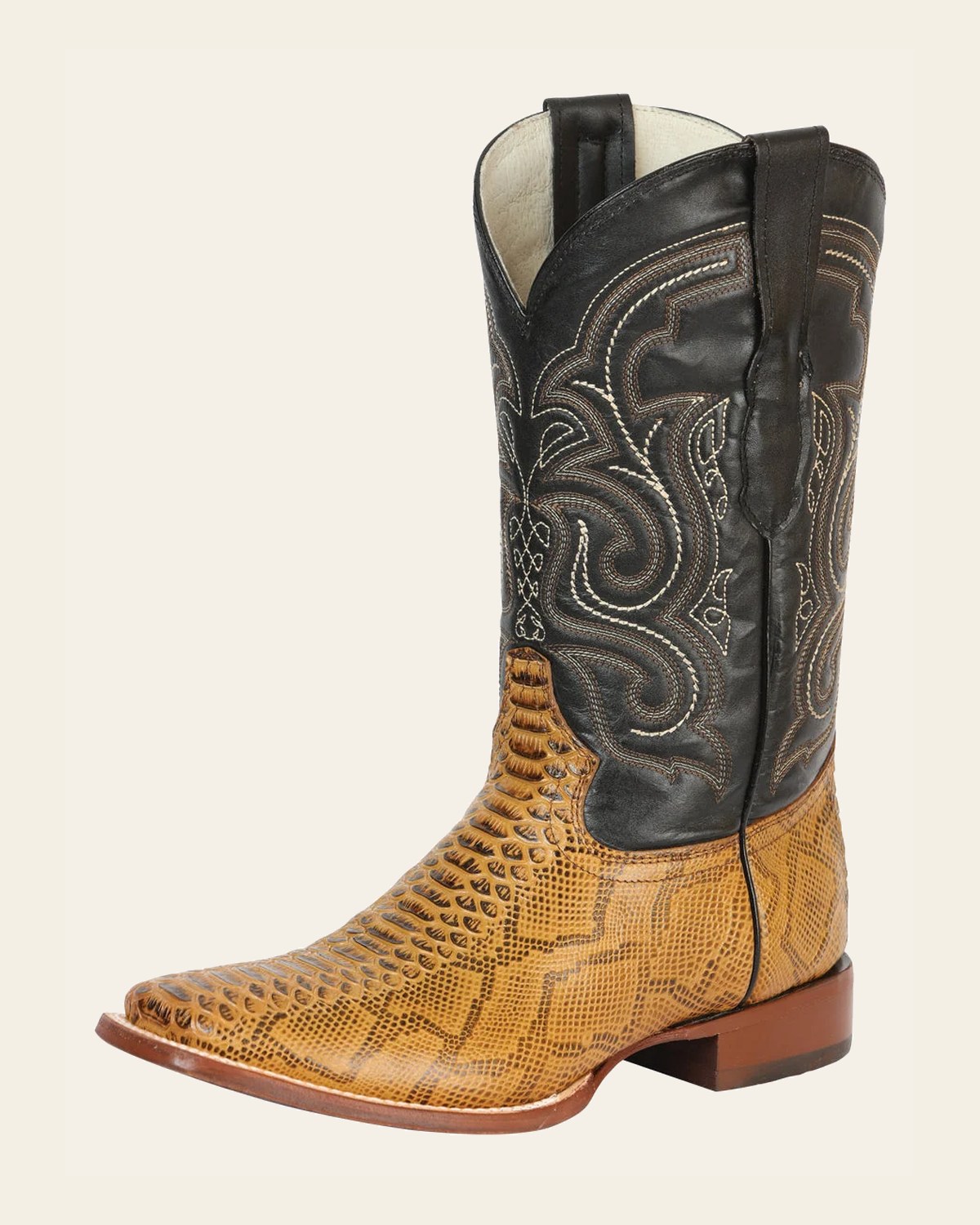El General Men’s Python Imitation Rodeo Boots - Honey 45434 on a warm cream background