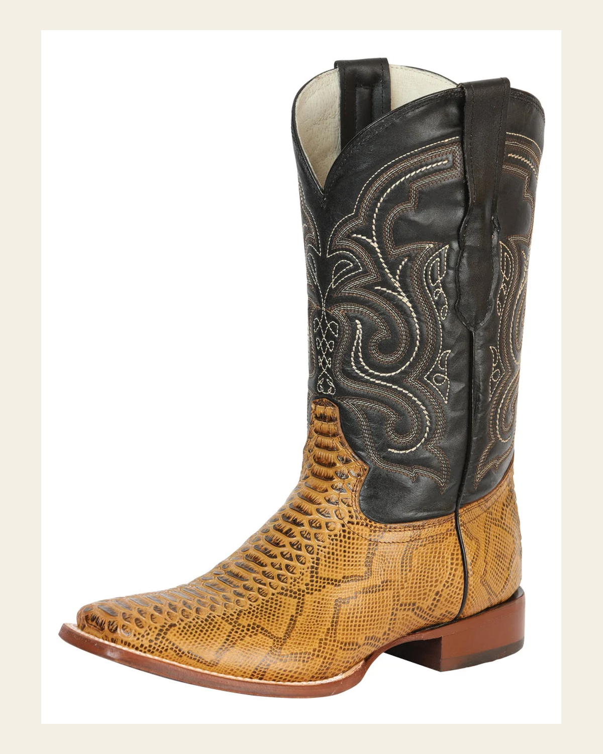 El General Men’s Python Imitation Rodeo Boots - Honey 45434 on a warm cream background