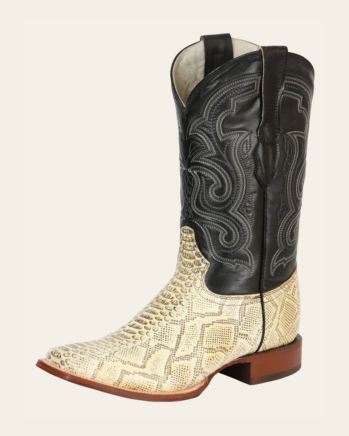 El General Men’s Python Imitation Rodeo Boots - Natural 45436 on a warm cream background