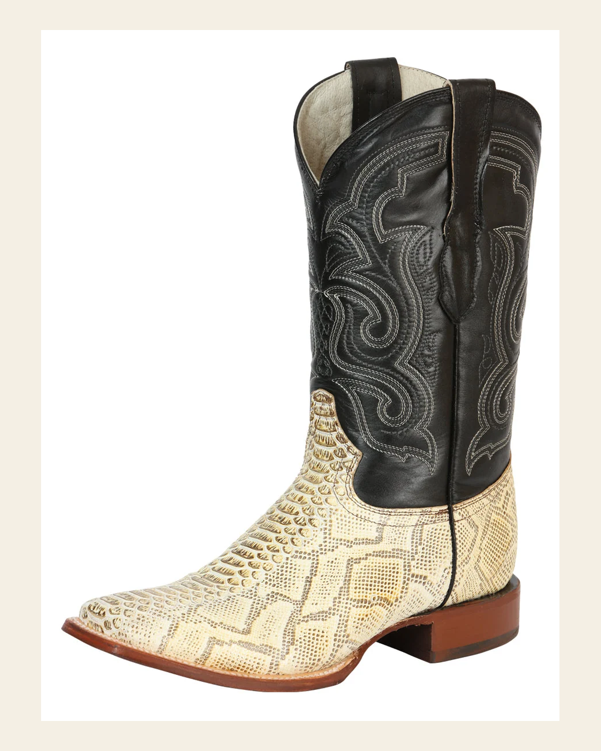 El General Men’s Python Imitation Rodeo Boots - Natural 45436 on a warm cream background