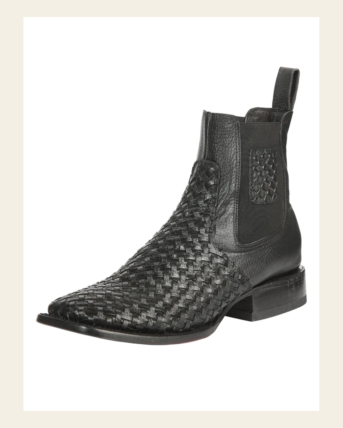 El General Men’s Rodeo Black Petatillo Woven Ankle Boots 45181 on a warm cream background