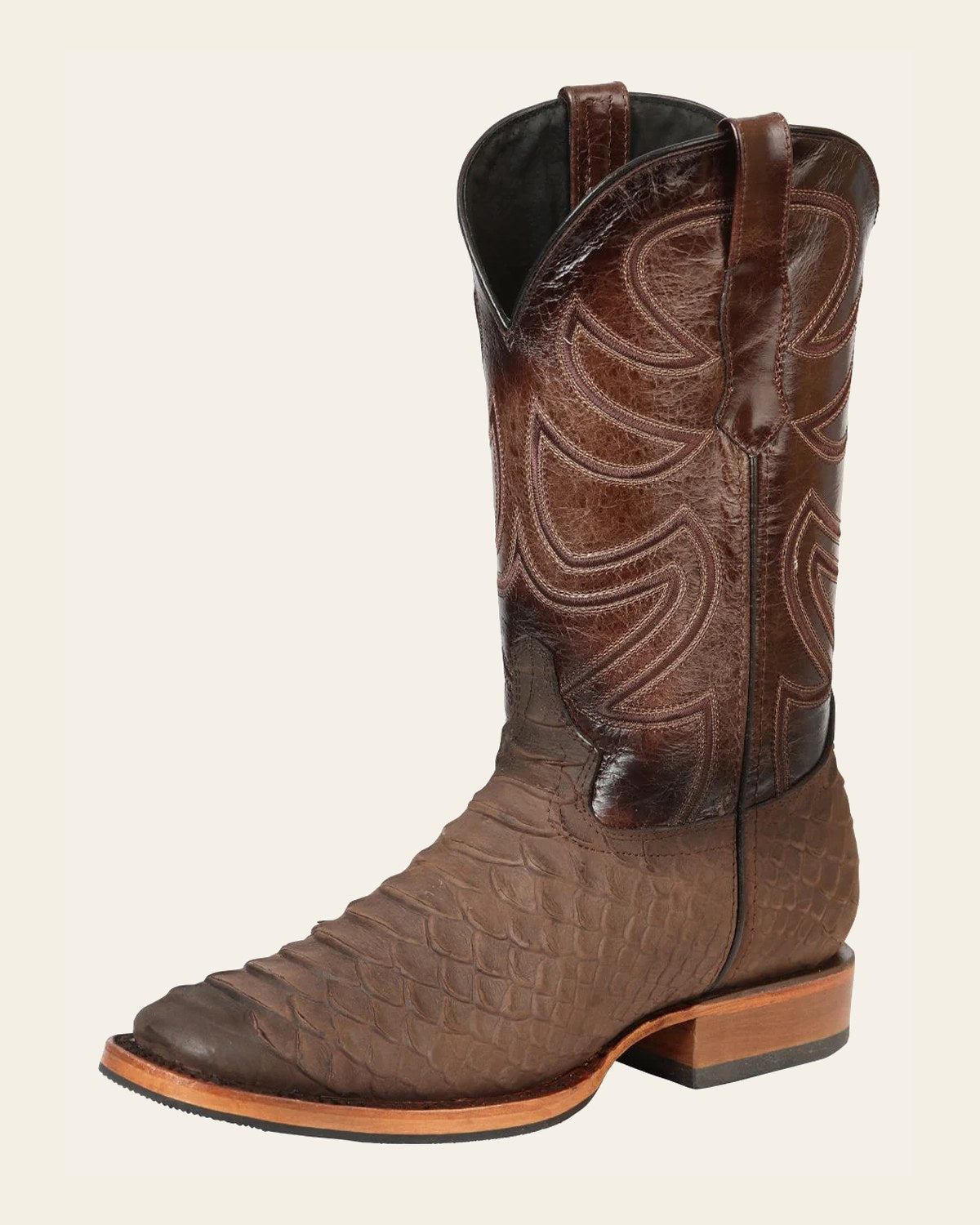 El General Men’s Rodeo Boot Imitation Python - Brown 45562 on a warm cream background