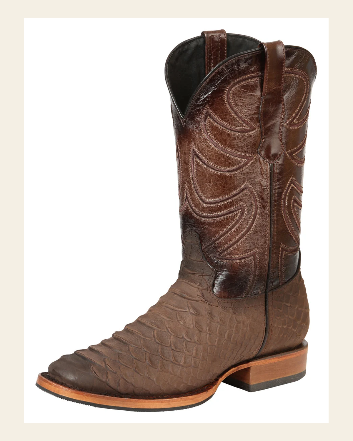 El General Men’s Rodeo Boot Imitation Python - Brown 45562 on a warm cream background