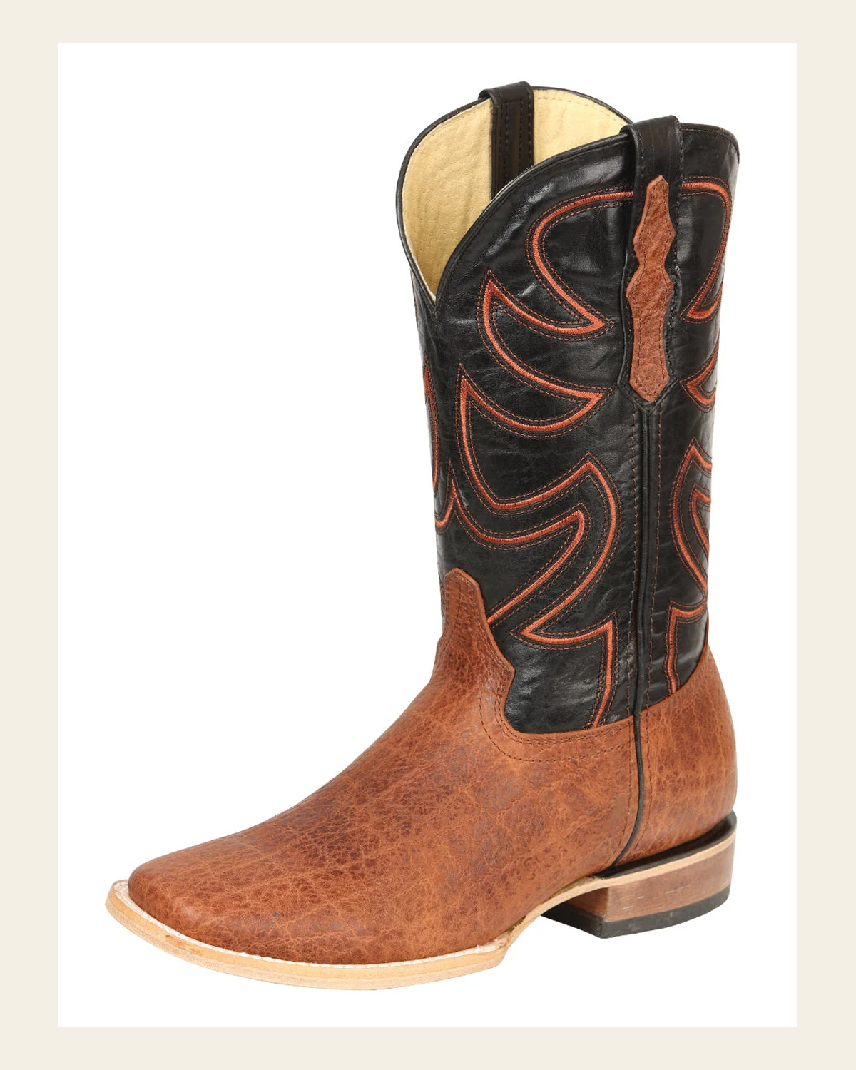 El General Men’s Leather Cowboy Boots - Made in Mexico - Embossed Elephant Print - Cognac 45769 on a warm cream background