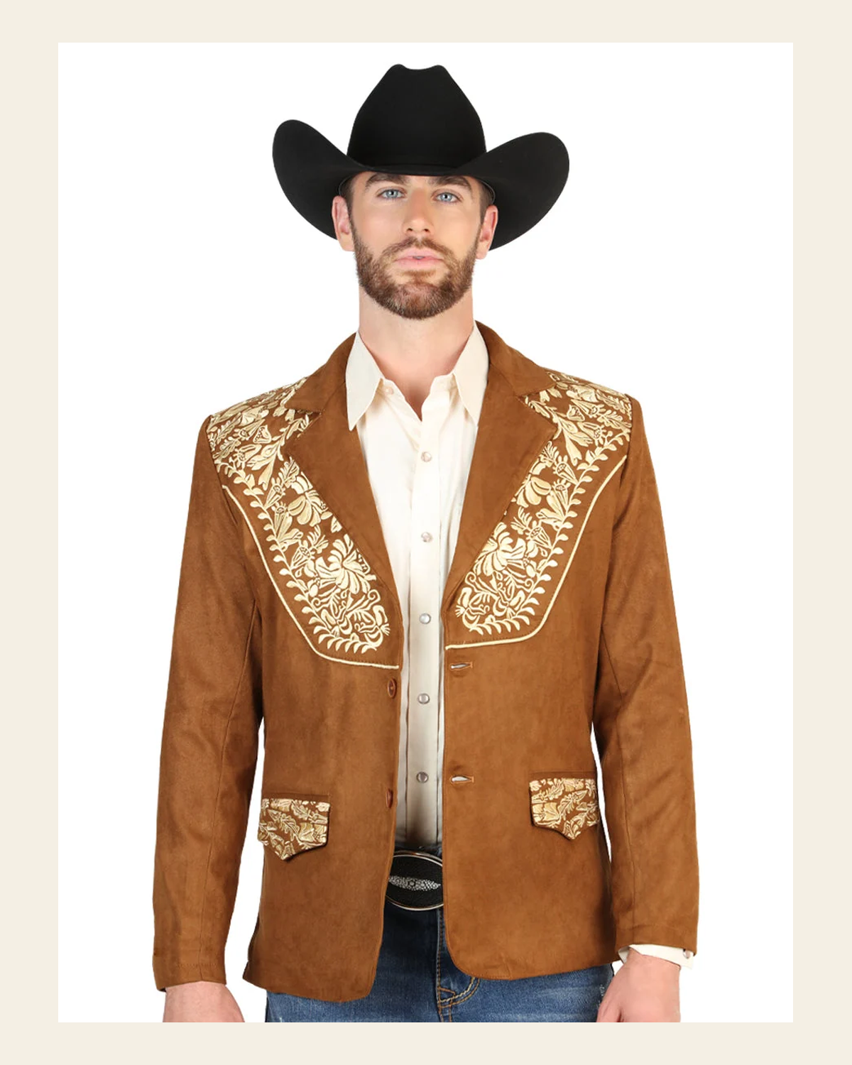 El General Men’s Suede Western Embroidered Blazer - Tan 45646 on a warm cream background