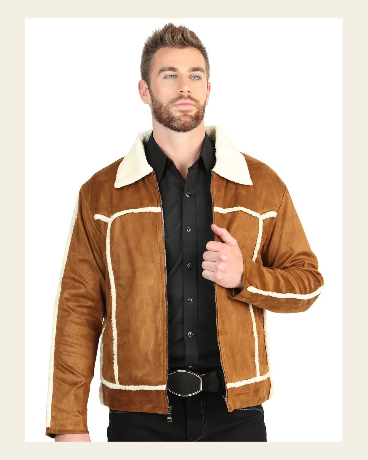 El General Men’s Tan Suede Sherpa-Lined Jacket 45634 on a warm cream background