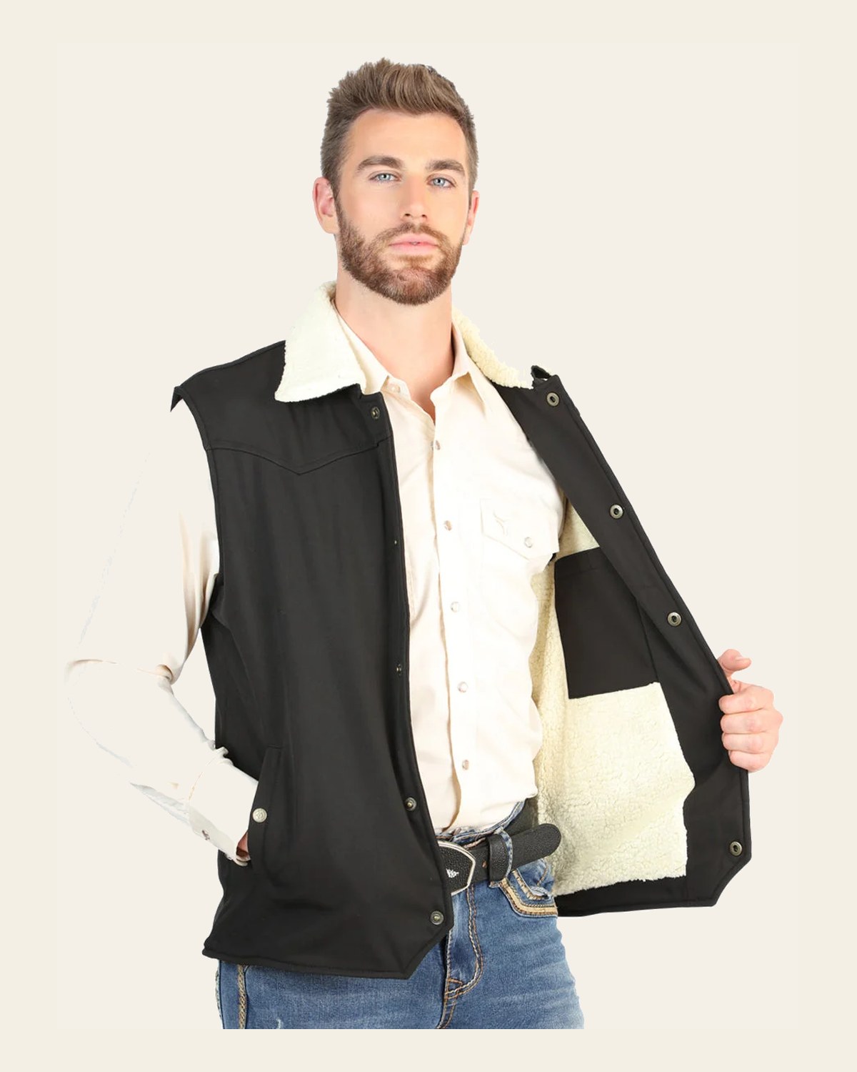 El General Men’s Vest - Black 45644 on a warm cream background