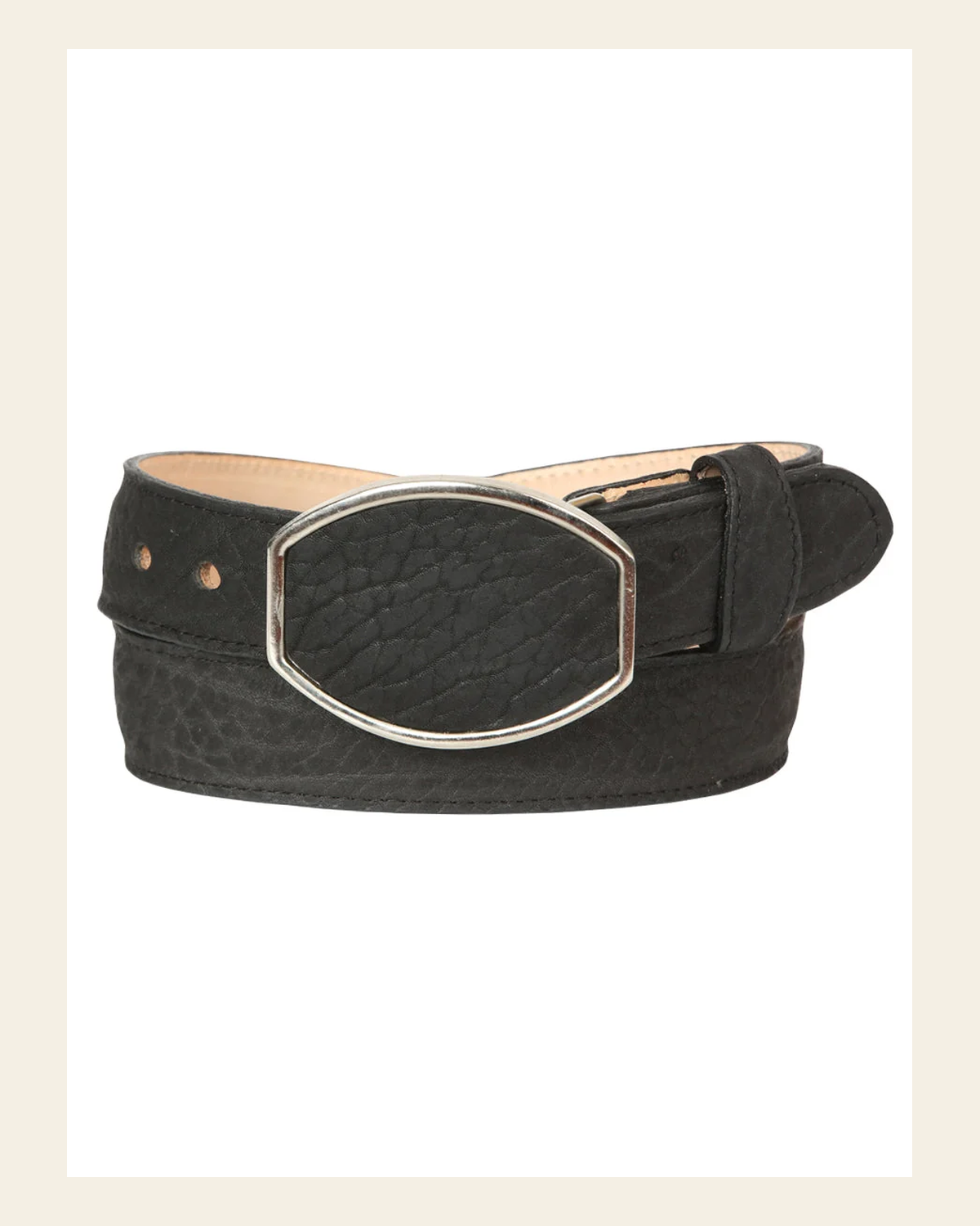 El General Men’s Western Belt - Bull Neck Print - Black 45679 on a warm cream background