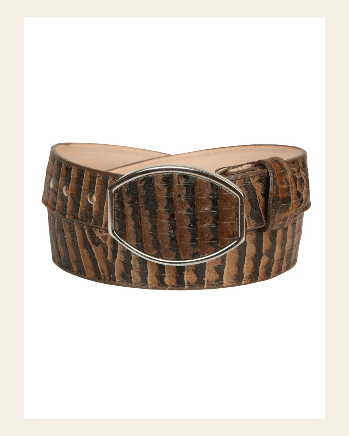 El General Men’s Western Belt - Caiman Belly Print - Tobacco 45682 on a warm cream background