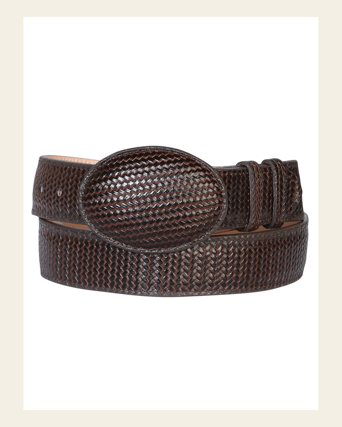 El General Men’s Western Belt Cigar Embossed Woven Leather 41898 on a warm cream background