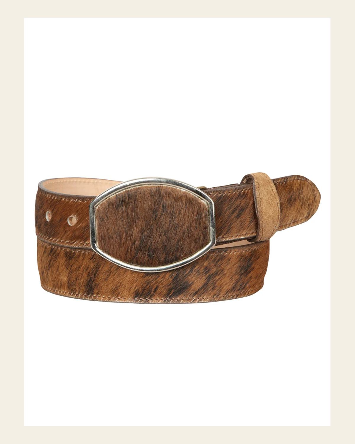 El General Men’s Western Belt - Cowhide Hair Print - Honey 45680 on a warm cream background
