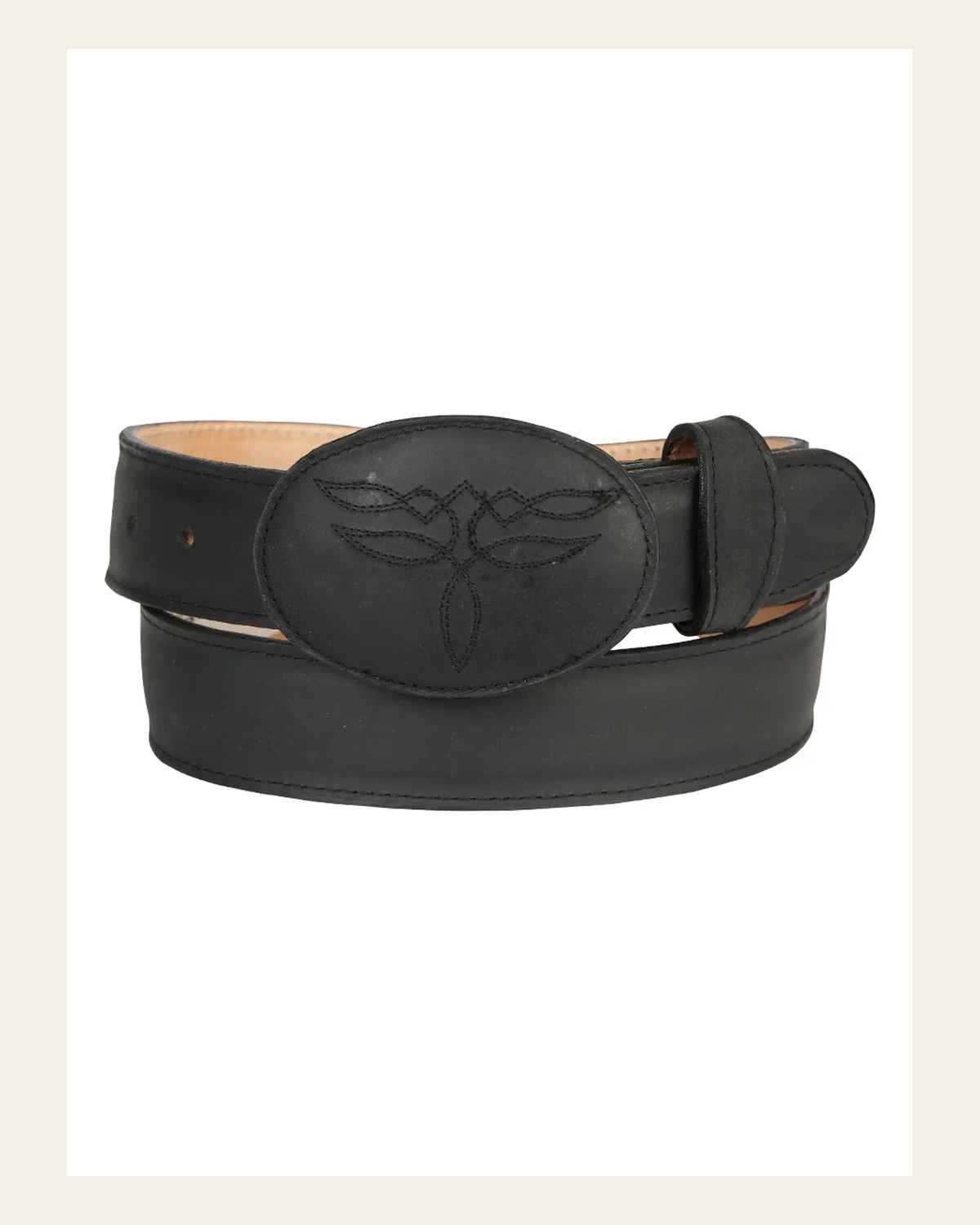 El General Men’s Western Belt - Crazy Cowhide Leather - Black 43190 on a warm cream background