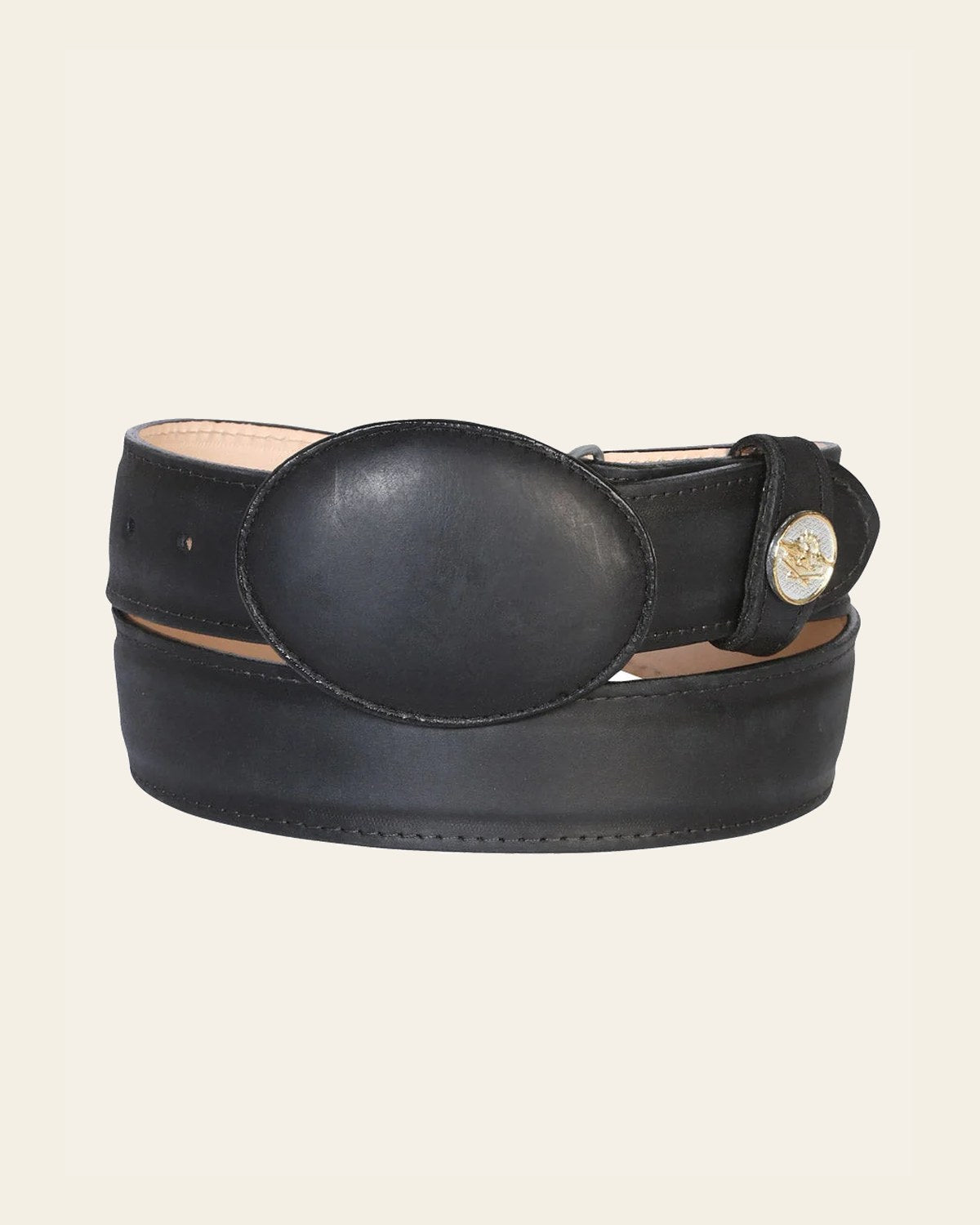 El General Men’s Western Belt - Crazy Leather - Black 21274 on a warm cream background