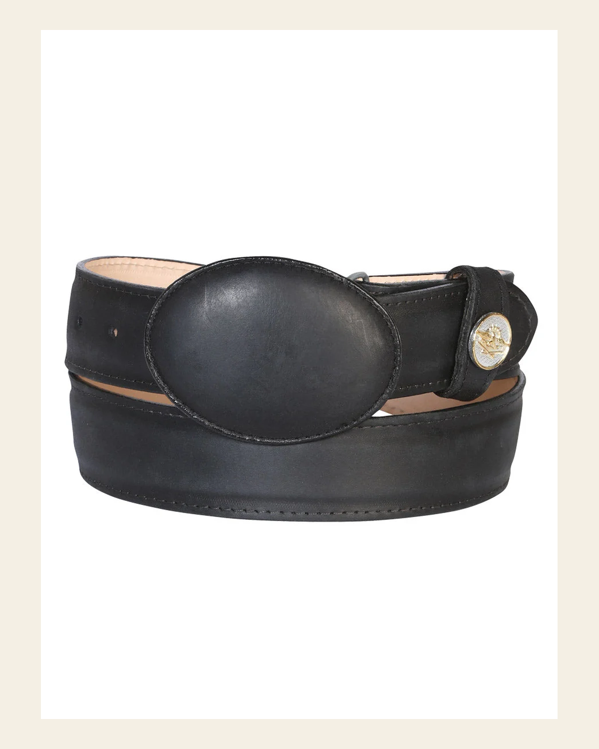 El General Men’s Western Belt - Crazy Leather - Black 21274 on a warm cream background