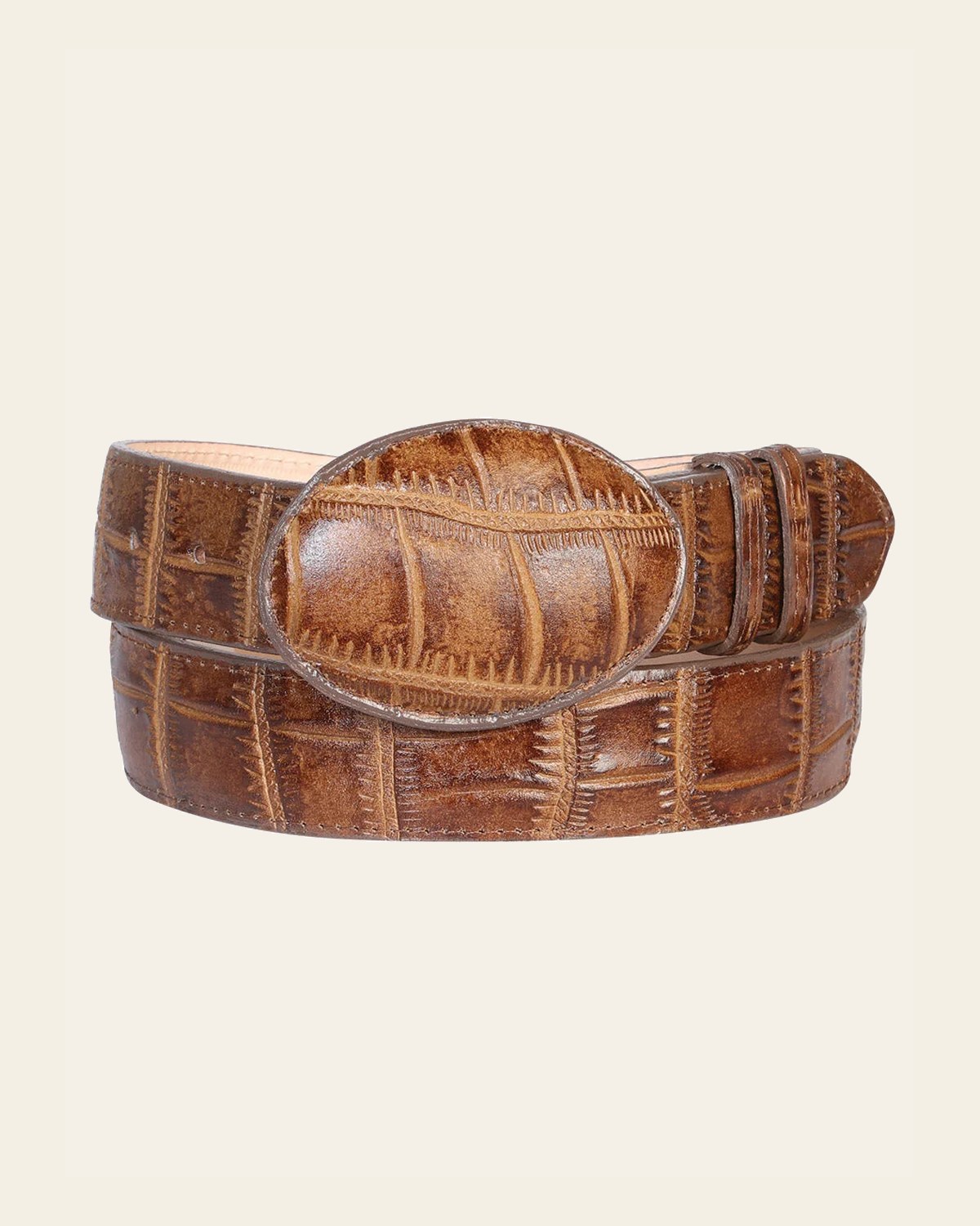 El General Men’s Western Belt - Crocodile Print Leather 41894 on a warm cream background