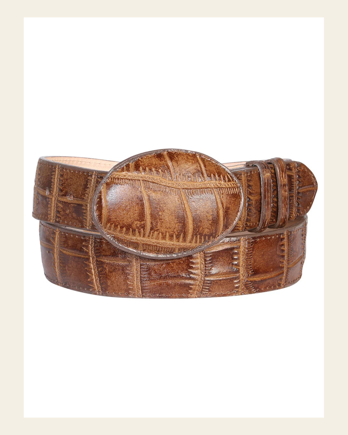 El General Men’s Western Belt - Crocodile Print Leather 41894 on a warm cream background