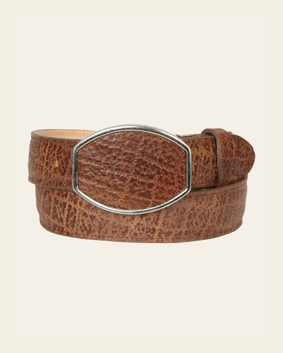 El General Men’s Western Belt - Elephant Print - Tobacco 45684 on a warm cream background