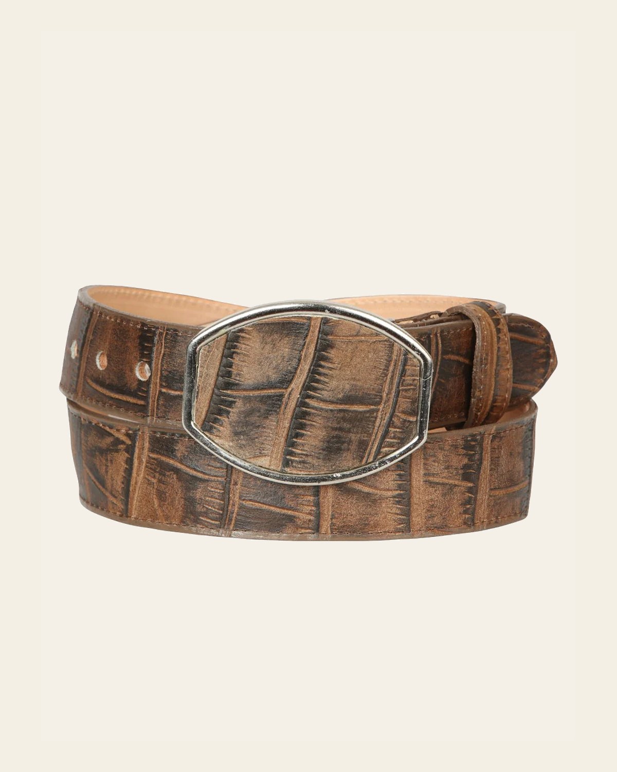 El General Men’s Western Belt - Macro Coco Print - Tobacco 45683 on a warm cream background