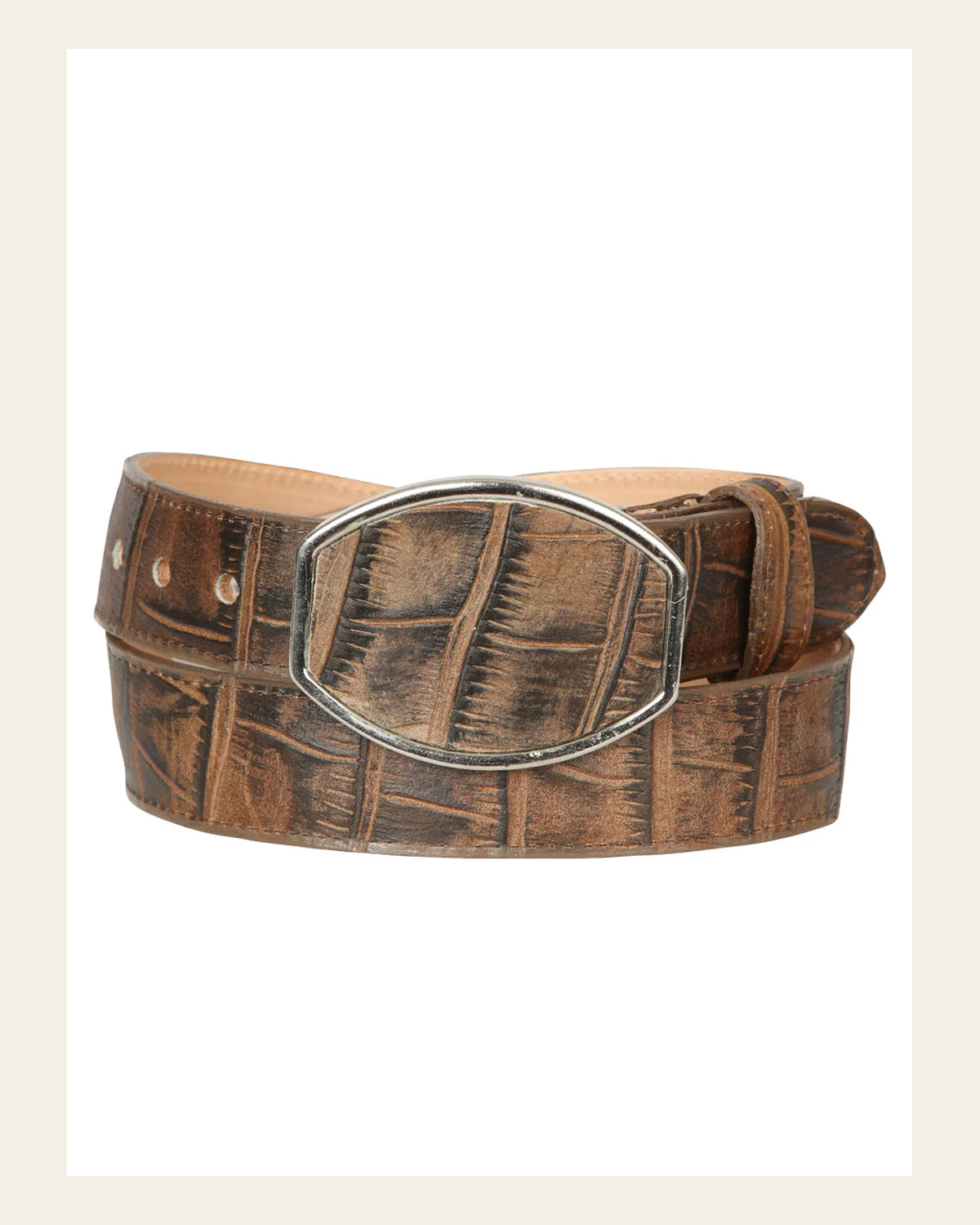 El General Men’s Western Belt - Macro Coco Print - Tobacco 45683 on a warm cream background