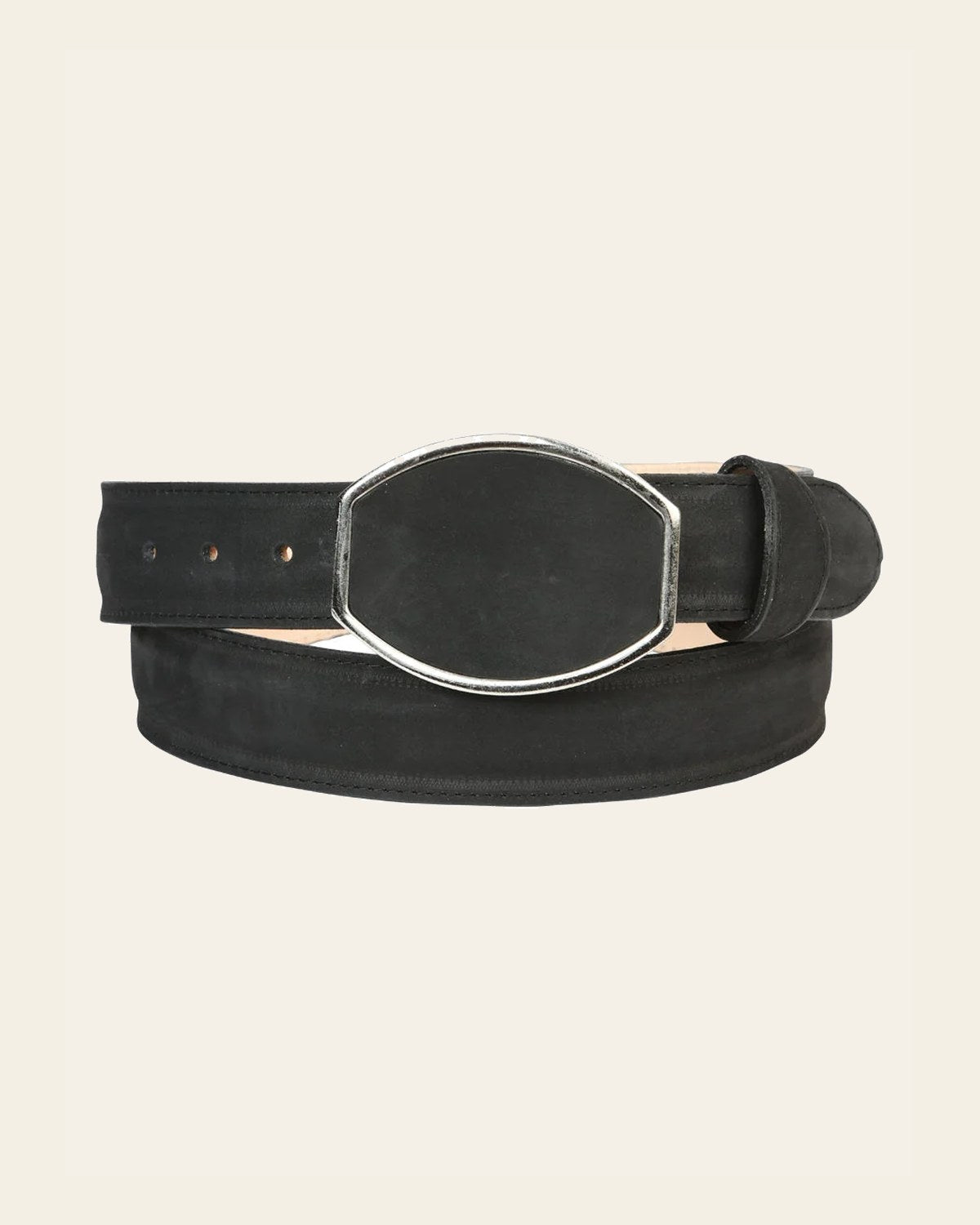 Men’s Western Belt El General Nubuck - Black 45575 on a warm cream background