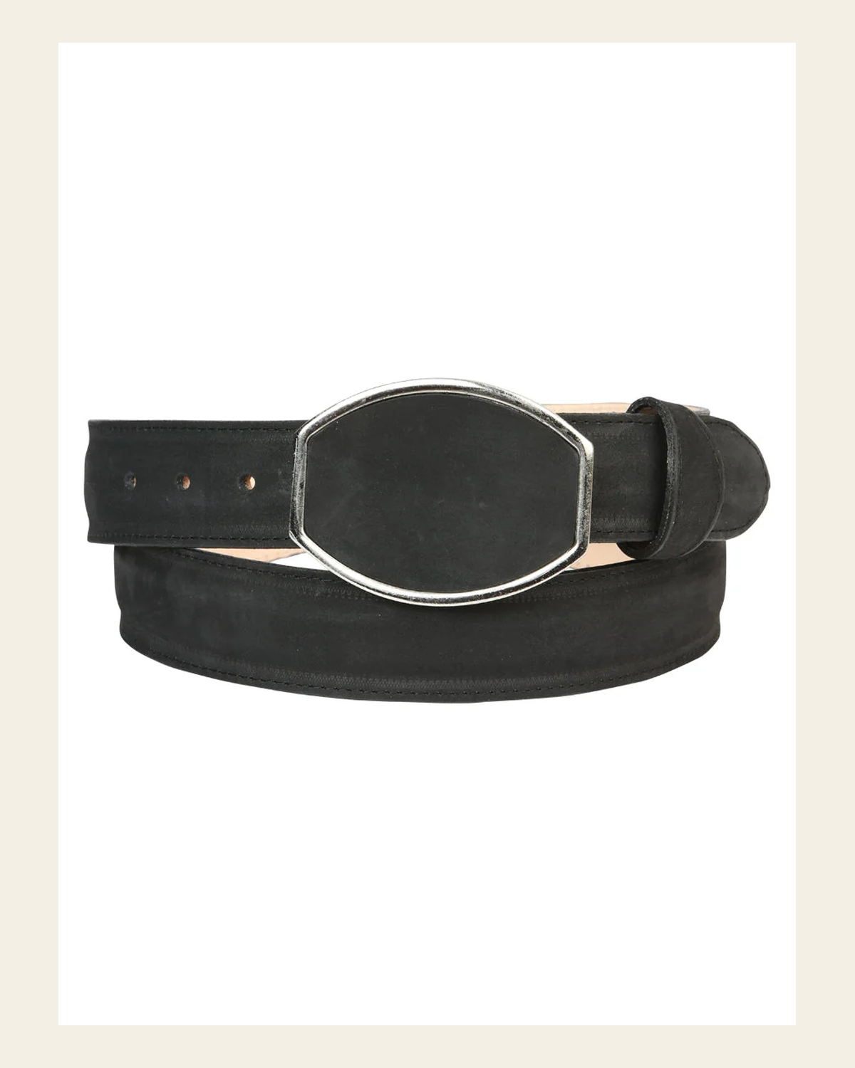 Men’s Western Belt El General Nubuck - Black 45575 on a warm cream background