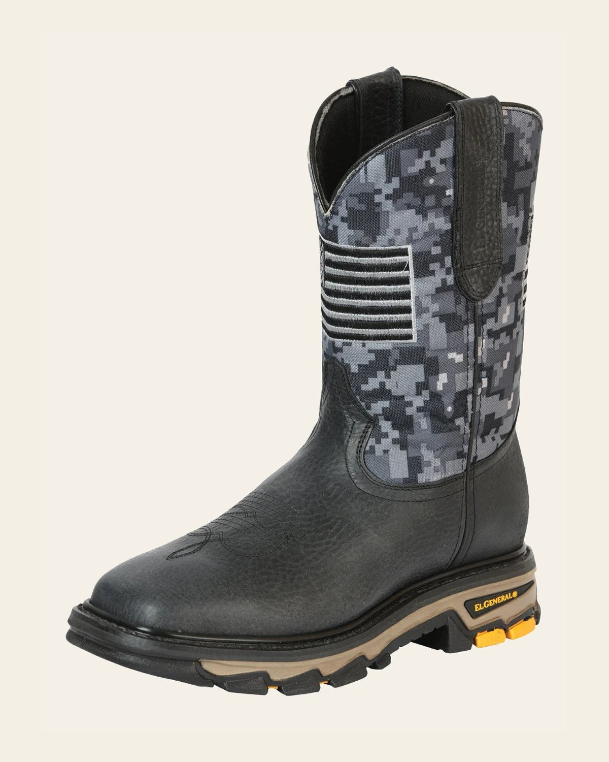 El General Men’s Work Boot - Bull Fight Leather - Black 44756 on a warm cream background