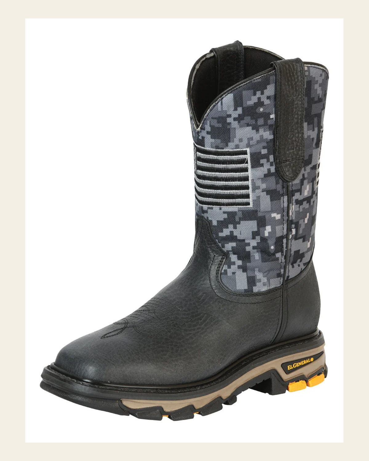 El General Men’s Work Boot - Bull Fight Leather - Black 44756 on a warm cream background