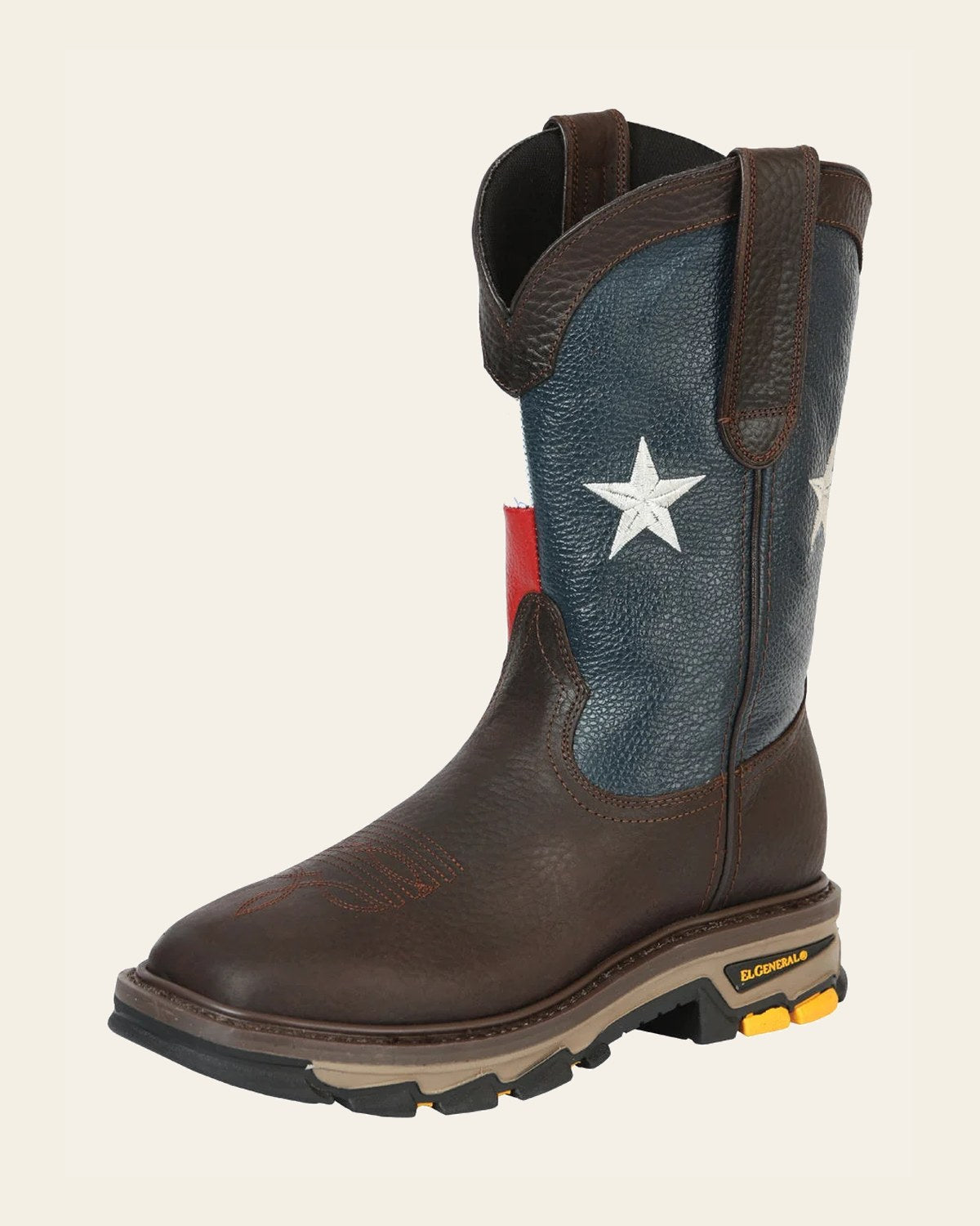El General Men’s Work Boot - Bull Fight Leather - Choco 44749 on a warm cream background