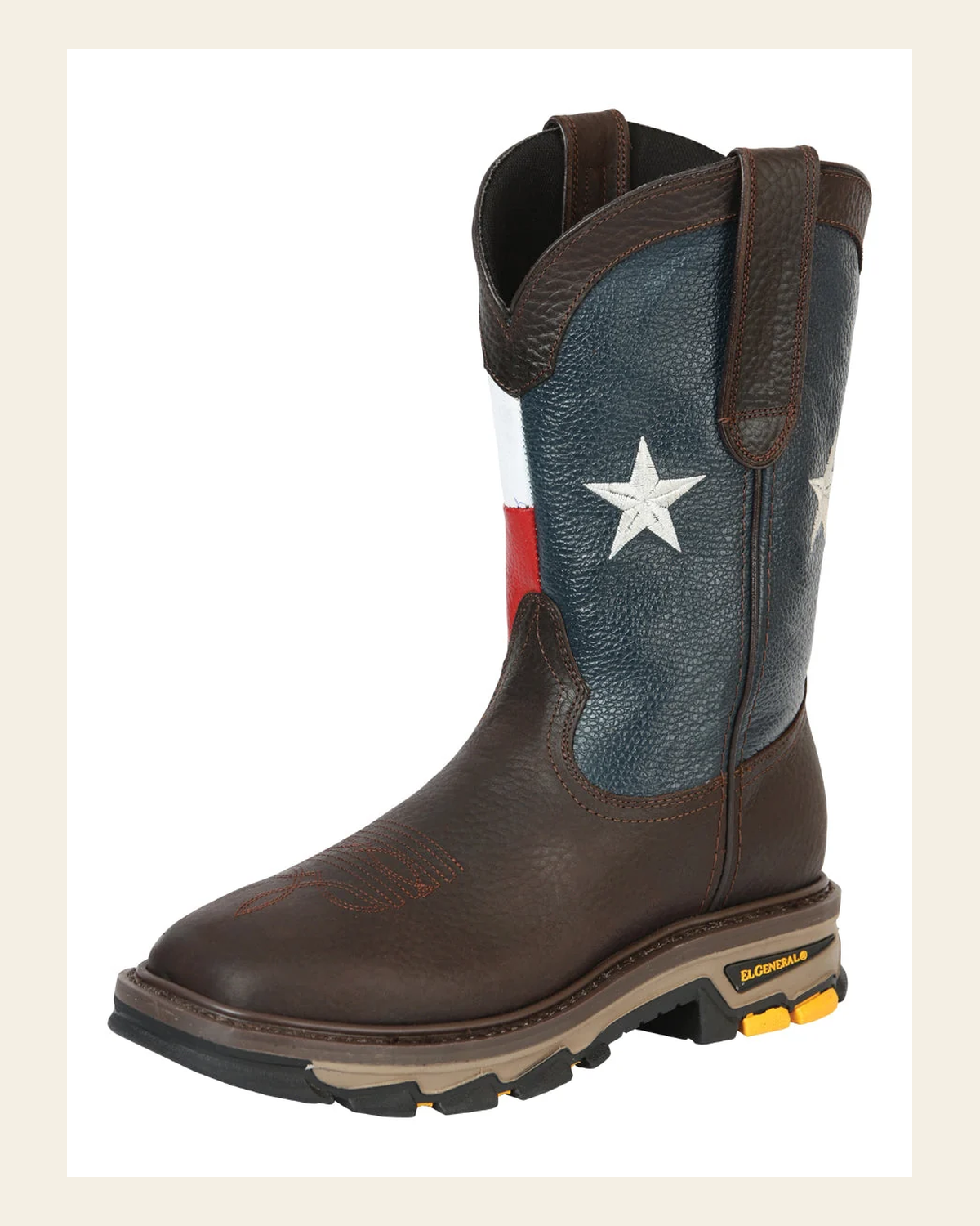 El General Men’s Work Boot - Bull Fight Leather - Choco 44749 on a warm cream background